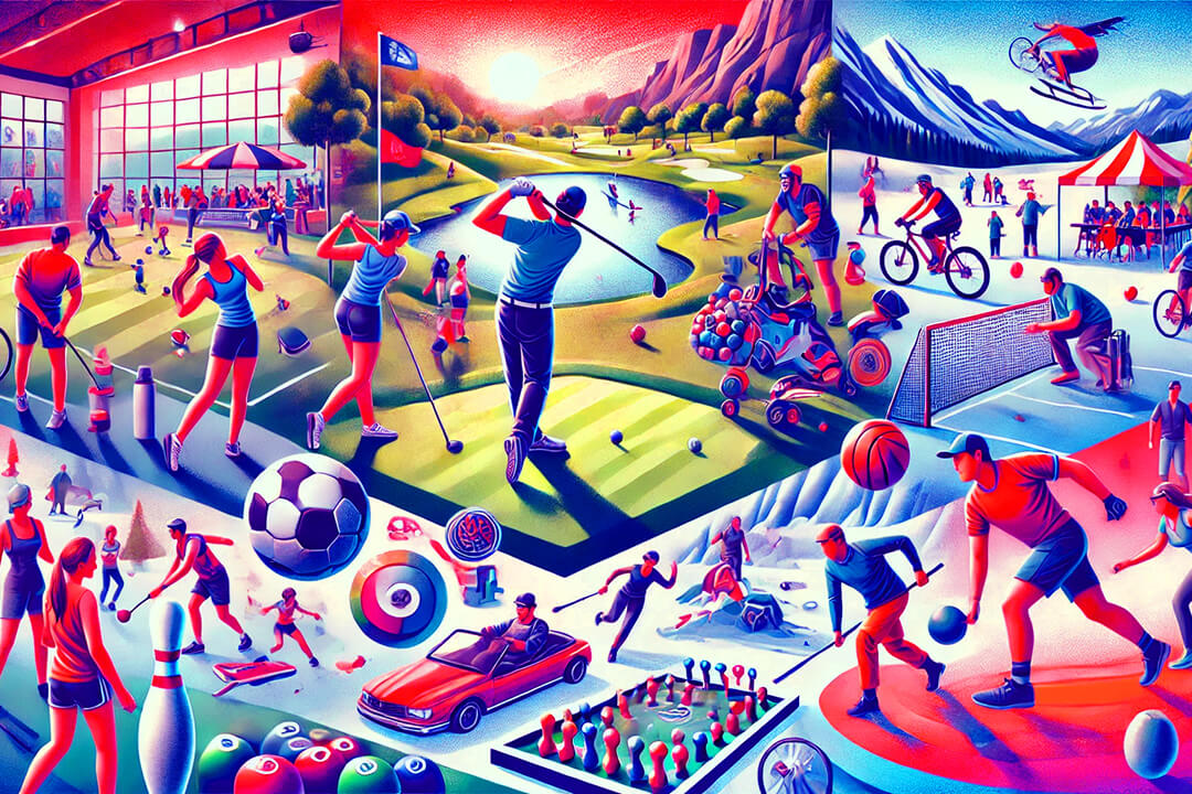 Multisports Event Colorful illustration of people playing various different sports and games