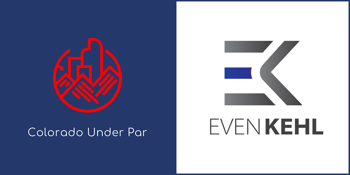 Colorado Under Par and Even Kehl logos side by side on blue and white backgrounds