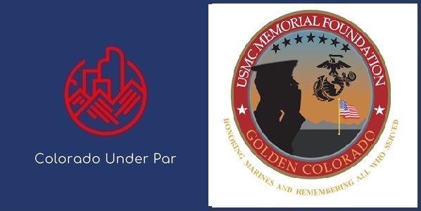 Colorado Under Par and USMC Memorial Foundation logos honoring Marines in Golden Colorado